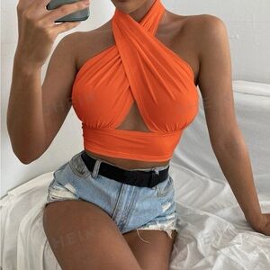 Orange cross strap halter